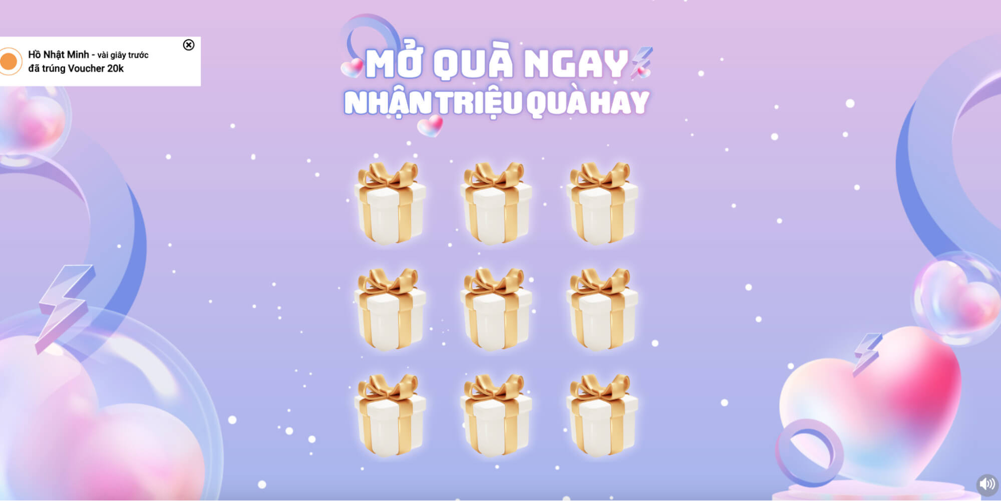 Giao diện trò chơi Mở quà ngay, nhận triệu quà hay