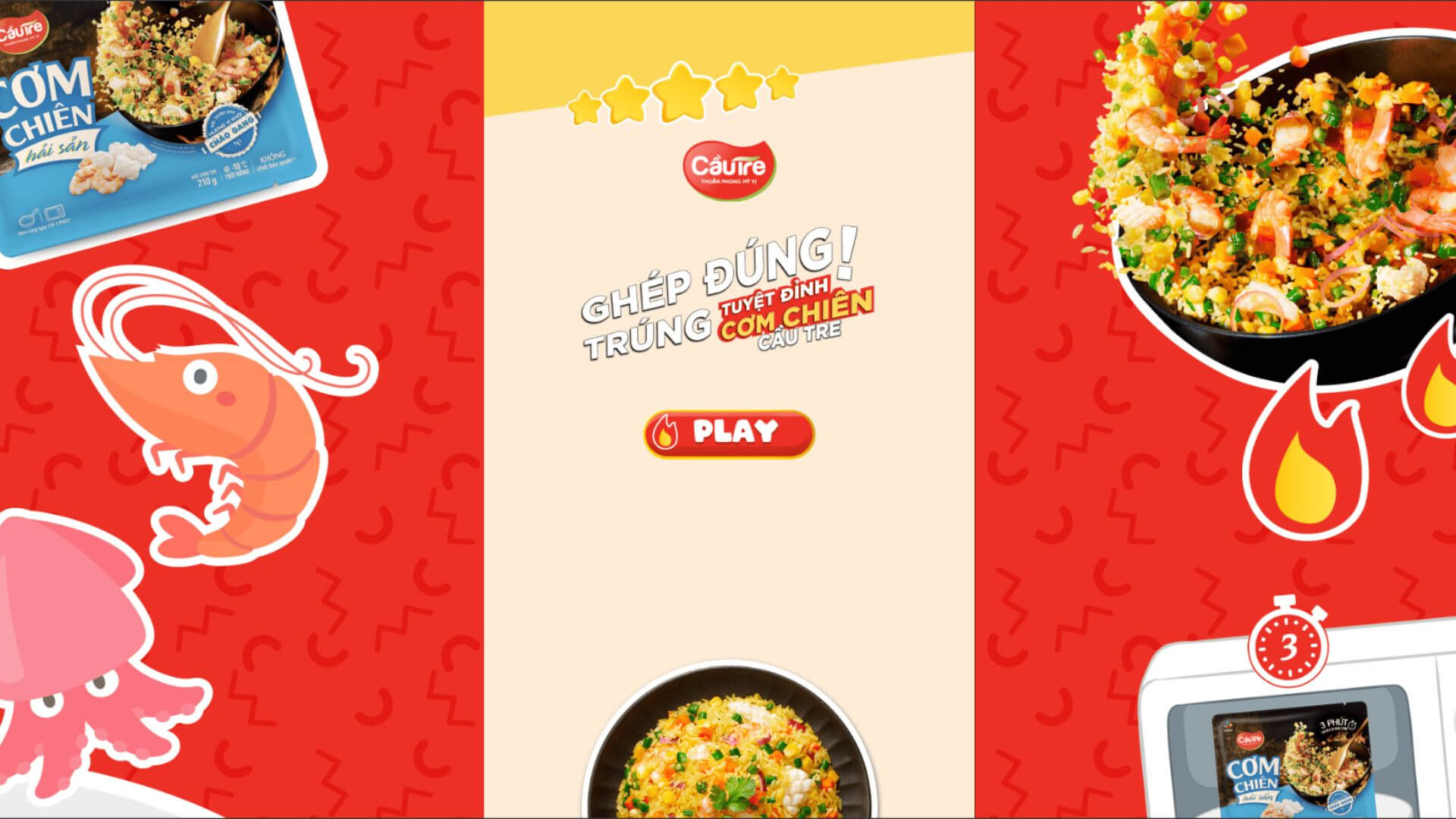 Ví dụ minigame Cầu Tre Food - chiến dịch gamification marketing “Ghép đúng, Trúng tuyệt đỉnh cơm chiên”