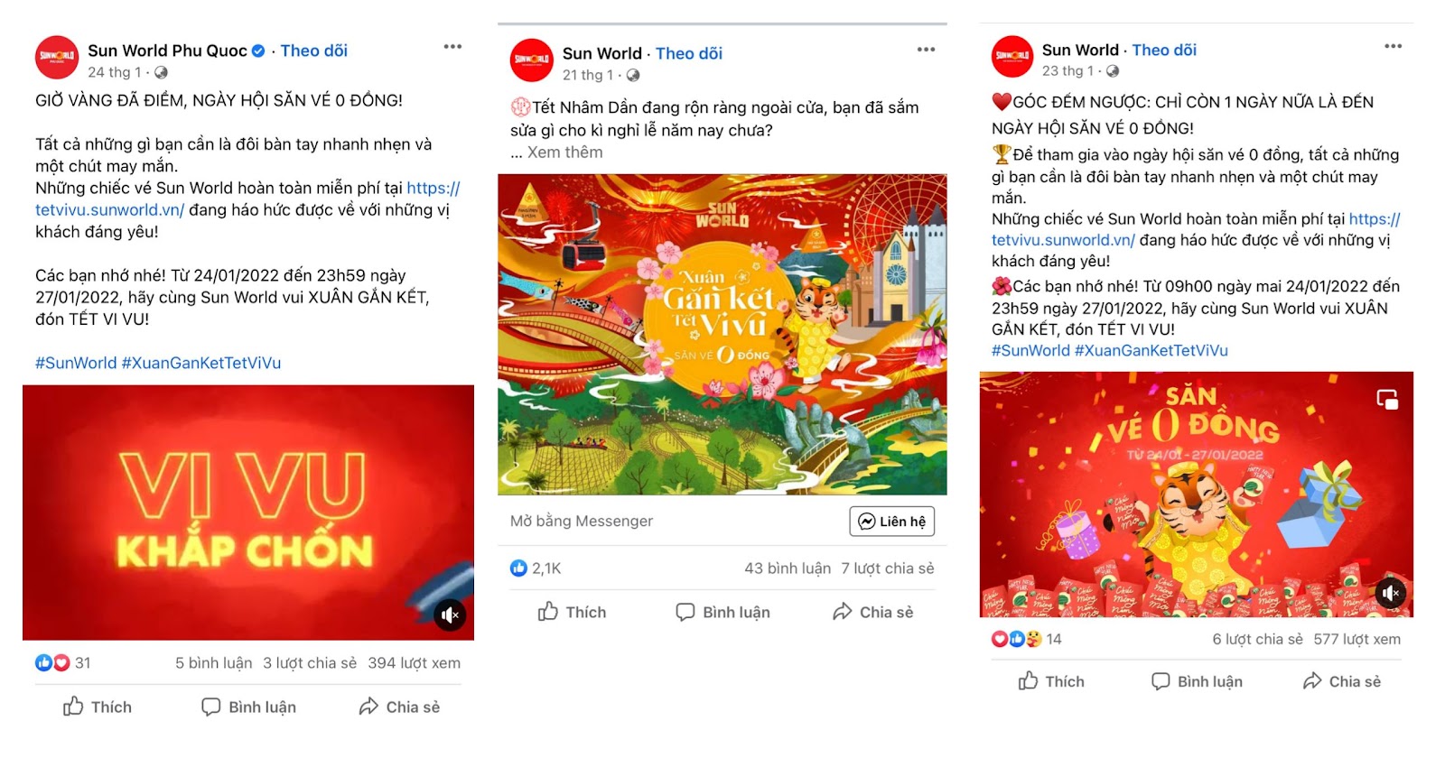 Hình ảnh truyền thông trên fanpage của Sunworld